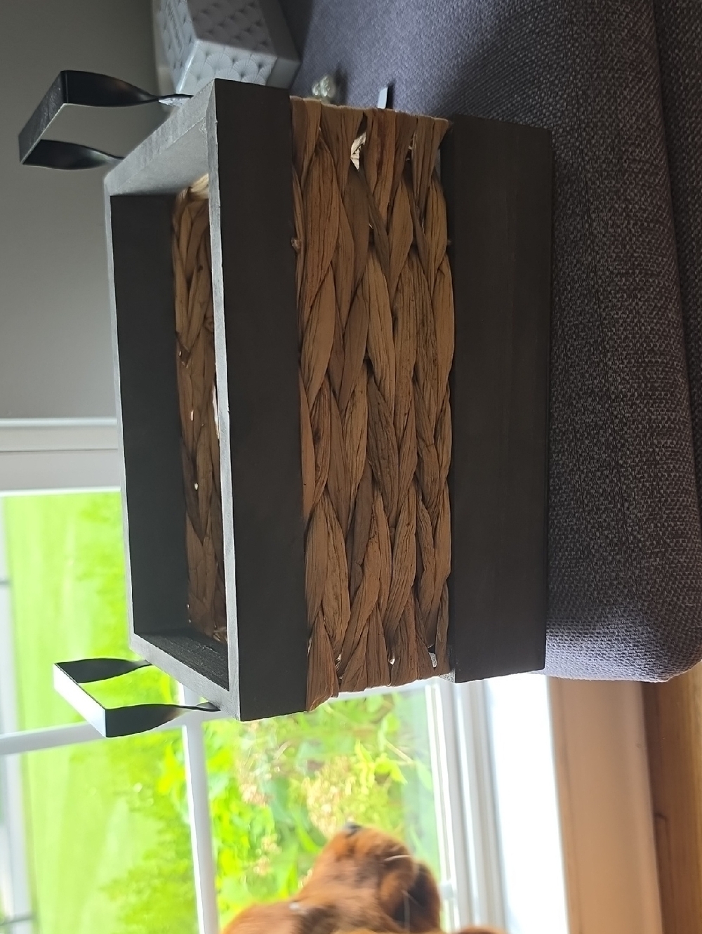 Neutral Woven Seagrass and Dark Wood Decorative Basket